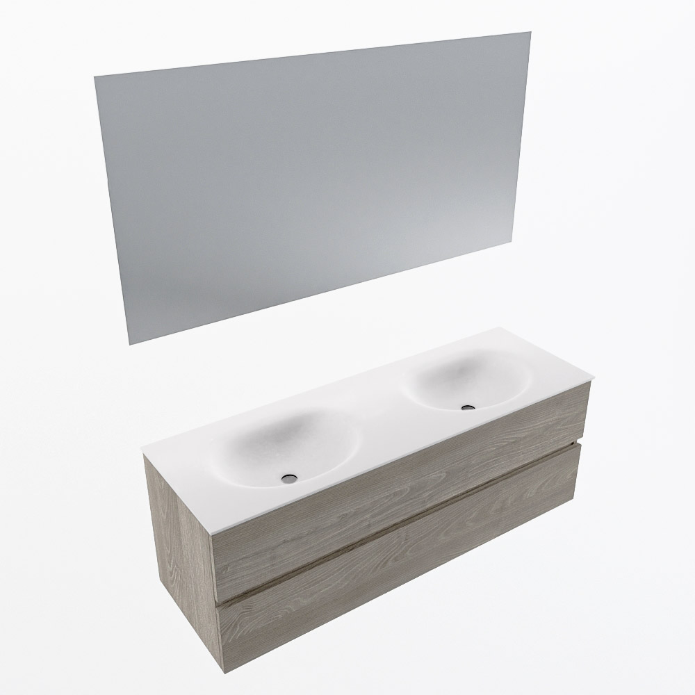 MONDIAZ VICA 140cm mueble de baño Light Brown Grey 2 cajones. Lavabo MOON Doble 2 orificios color Talc con espejo LED. 6 MONDIAZ VICA 140cm mueble de baño Light Brown Grey 2 cajones. Lavabo MOON Doble 2 orificios color Talc con espejo LED. - Imagen 6