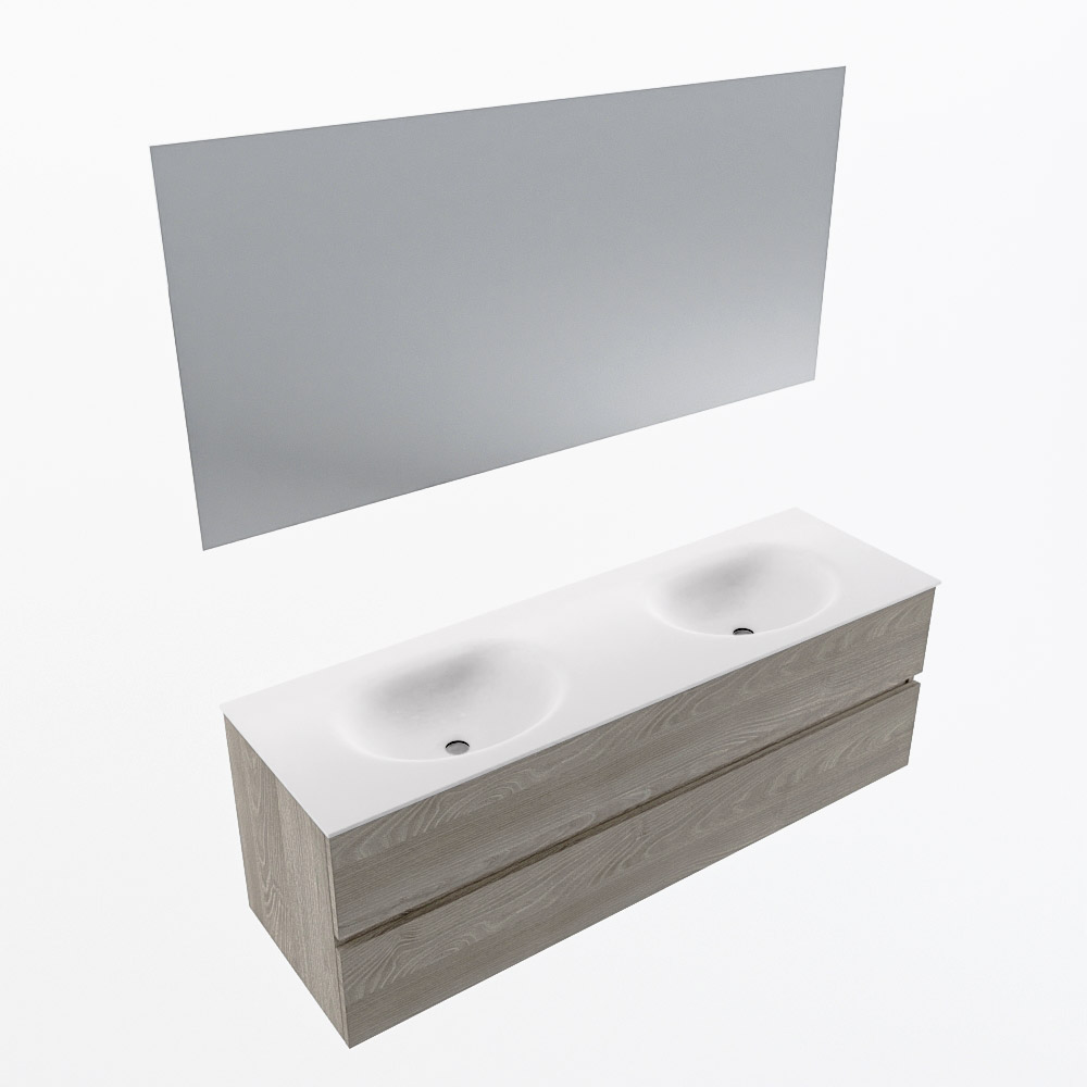 MONDIAZ VICA 150cm mueble de baño Light Brown Grey 2 cajones. Lavabo MOON Doble 2 orificios color Talc con espejo LED. 6 MONDIAZ VICA 150cm mueble de baño Light Brown Grey 2 cajones. Lavabo MOON Doble 2 orificios color Talc con espejo LED. - Imagen 6