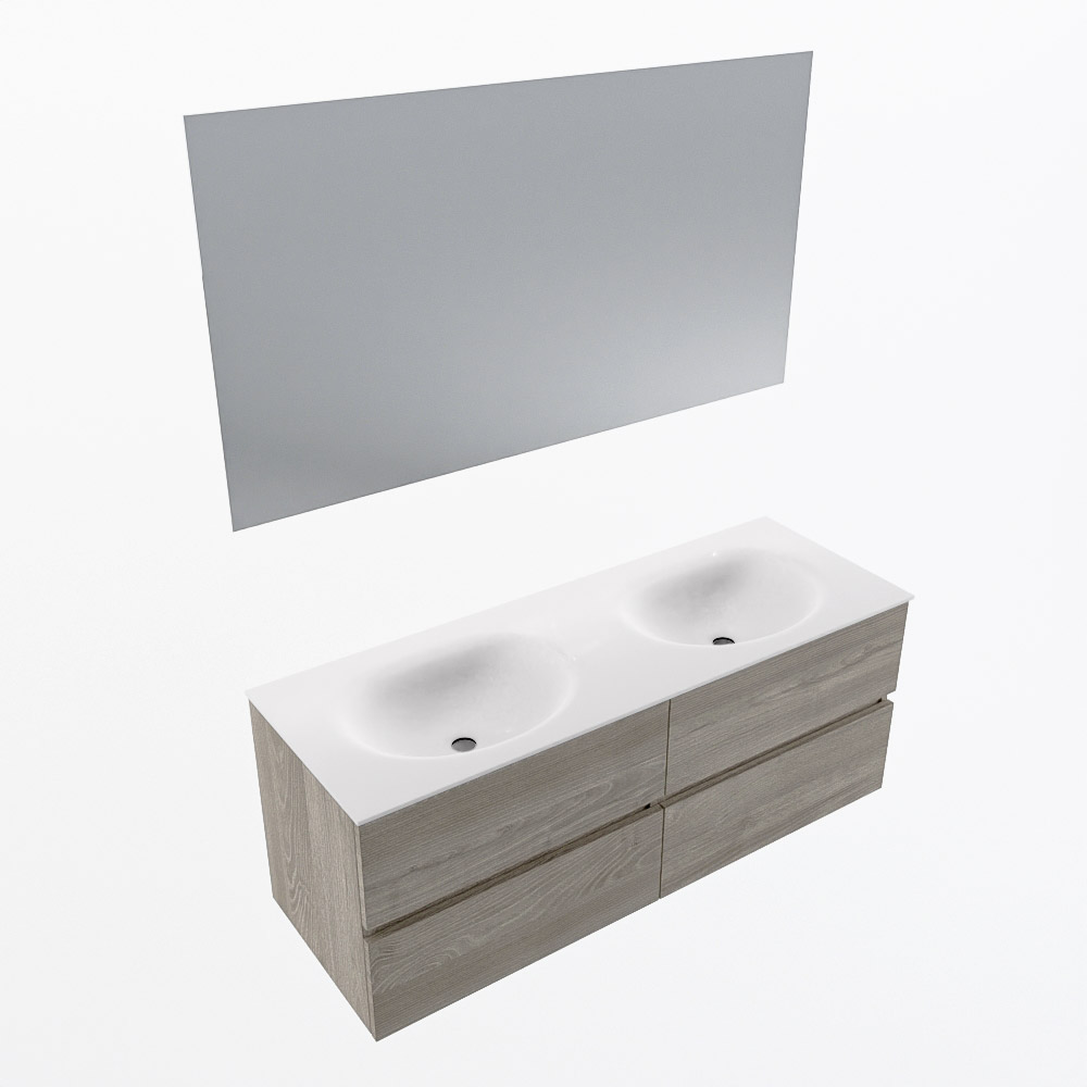 MONDIAZ VICA 130cm mueble de baño Light Brown Grey 4 cajones. Lavabo MOON Doble sin orificio color Talc con espejo LED. 6 MONDIAZ VICA 130cm mueble de baño Light Brown Grey 4 cajones. Lavabo MOON Doble sin orificio color Talc con espejo LED. - Imagen 6