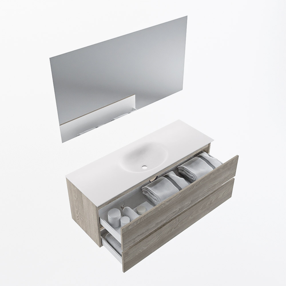 MONDIAZ VICA 130cm mueble de baño Light Brown Grey 2 cajones. Lavabo MOON Centro 1 orificio color Talc con espejo LED. 7 MONDIAZ VICA 130cm mueble de baño Light Brown Grey 2 cajones. Lavabo MOON Centro 1 orificio color Talc con espejo LED. - Imagen 7