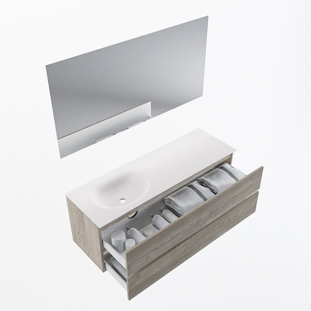 MONDIAZ VICA 140cm mueble de baño Light Brown Grey 2 cajones. Lavabo MOON Izquierda 1 orificio color Talc con espejo LED. 7 MONDIAZ VICA 140cm mueble de baño Light Brown Grey 2 cajones. Lavabo MOON Izquierda 1 orificio color Talc con espejo LED. - Imagen 7