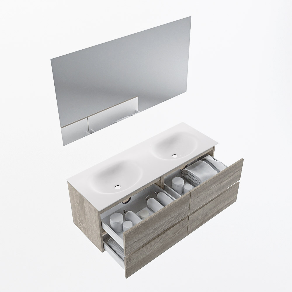 MONDIAZ VICA 130cm mueble de baño Light Brown Grey 4 cajones. Lavabo MOON Doble sin orificio color Talc con espejo LED. 7 MONDIAZ VICA 130cm mueble de baño Light Brown Grey 4 cajones. Lavabo MOON Doble sin orificio color Talc con espejo LED. - Imagen 7