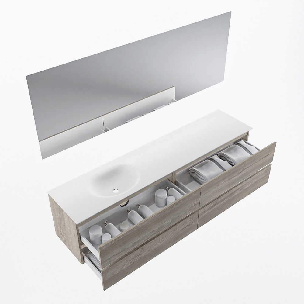 MONDIAZ VICA 200cm mueble de baño Light Brown Grey 4 cajones. Lavabo MOON Izquierda 1 orificio color Talc con espejo LED. 7 MONDIAZ VICA 200cm mueble de baño Light Brown Grey 4 cajones. Lavabo MOON Izquierda 1 orificio color Talc con espejo LED. - Imagen 7