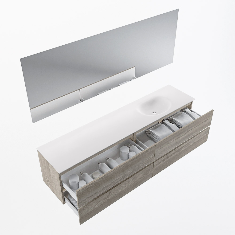 MONDIAZ VICA 200cm mueble de baño Light Brown Grey 4 cajones. Lavabo MOON Derecho 1 orificio color Talc con espejo LED. 7 MONDIAZ VICA 200cm mueble de baño Light Brown Grey 4 cajones. Lavabo MOON Derecho 1 orificio color Talc con espejo LED. - Imagen 7