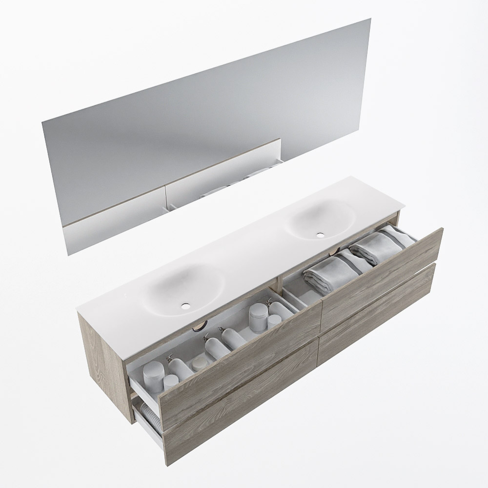 MONDIAZ VICA 200cm mueble de baño Light Brown Grey 4 cajones. Lavabo MOON Doble 2 orificios color Talc con espejo LED. 7 MONDIAZ VICA 200cm mueble de baño Light Brown Grey 4 cajones. Lavabo MOON Doble 2 orificios color Talc con espejo LED. - Imagen 7
