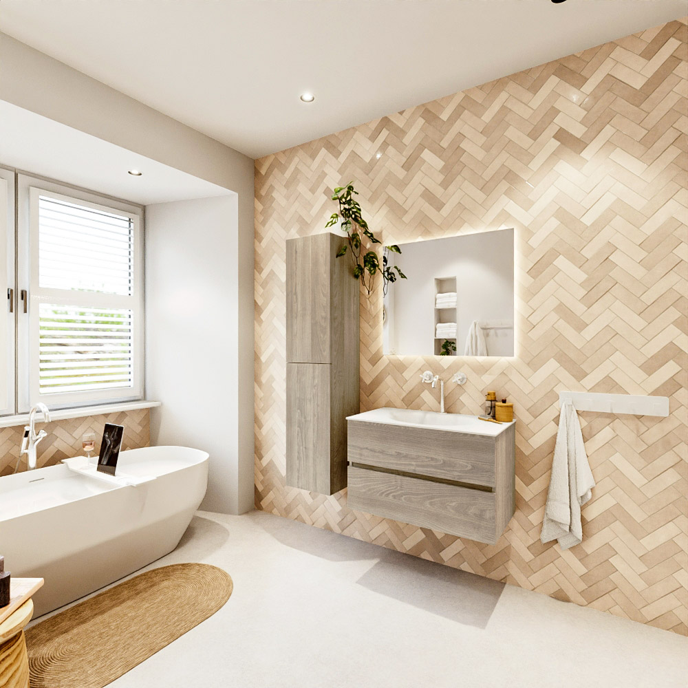 MONDIAZ VICA 80cm mueble de baño Light Brown Grey 2 cajones. Lavabo MOON Centro 1 orificio, color Talc. 4 MONDIAZ VICA 80cm mueble de baño Light Brown Grey 2 cajones. Lavabo MOON Centro 1 orificio, color Talc. - Imagen 4