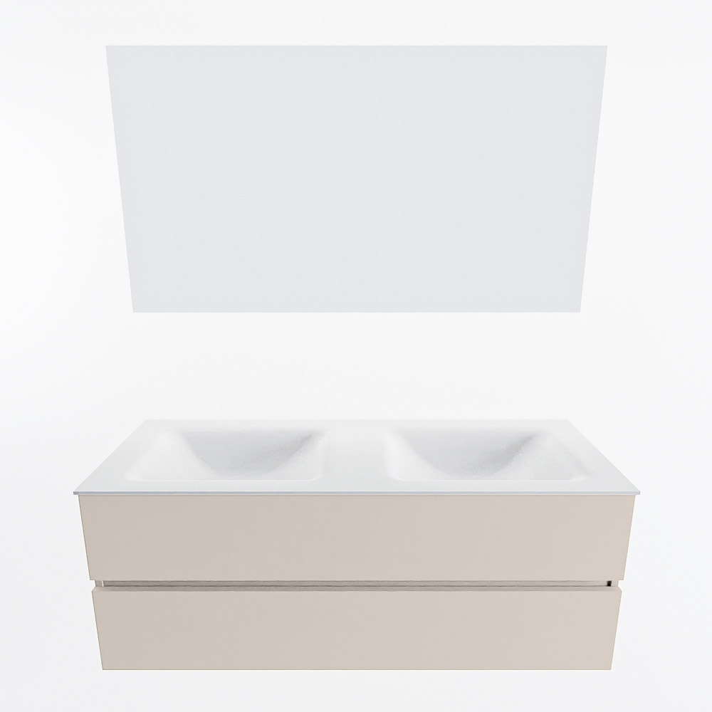 MONDIAZ VICA 130cm mueble de baño Linen 2 cajones. Lavabo CLOUD Doble 2 orificios color Talc con espejo LED. 4 MONDIAZ VICA 130cm mueble de baño Linen 2 cajones. Lavabo CLOUD Doble 2 orificios color Talc con espejo LED. - Imagen 5