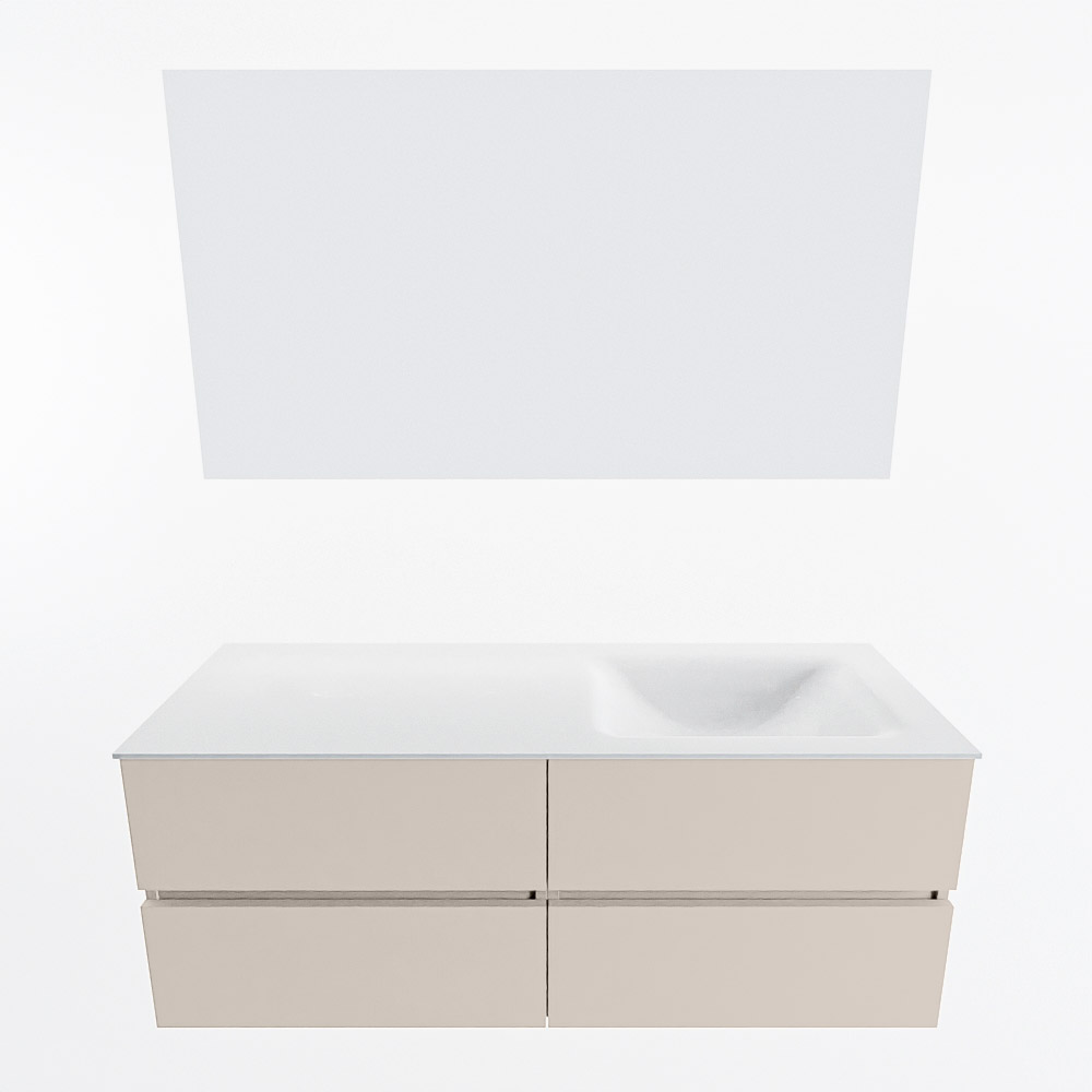 MONDIAZ VICA 130cm mueble de baño Linen 4 cajones. Lavabo CLOUD Derecho sin orificio color Talc con espejo LED. 4 MONDIAZ VICA 130cm mueble de baño Linen 4 cajones. Lavabo CLOUD Derecho sin orificio color Talc con espejo LED. - Imagen 5