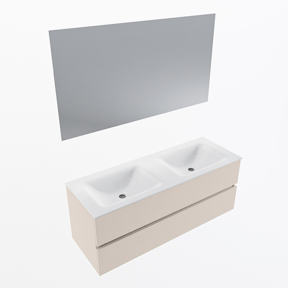 MONDIAZ VICA 130cm mueble de baño Linen 2 cajones. Lavabo CLOUD Doble 2 orificios color Talc con espejo LED. 5 MONDIAZ VICA 130cm mueble de baño Linen 2 cajones. Lavabo CLOUD Doble 2 orificios color Talc con espejo LED. - Imagen 6
