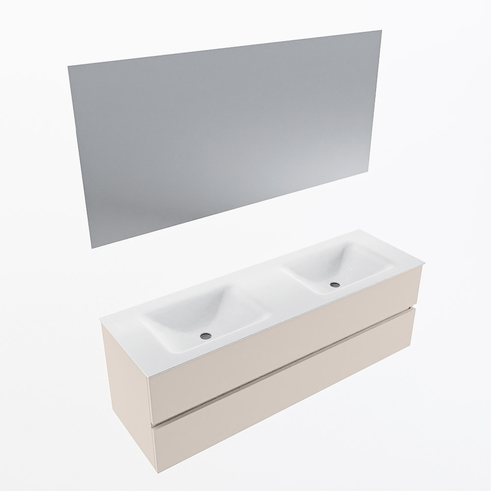 MONDIAZ VICA 150cm mueble de baño Linen 2 cajones. Lavabo CLOUD Doble 2 orificios color Talc con espejo LED. 6 MONDIAZ VICA 150cm mueble de baño Linen 2 cajones. Lavabo CLOUD Doble 2 orificios color Talc con espejo LED. - Imagen 6