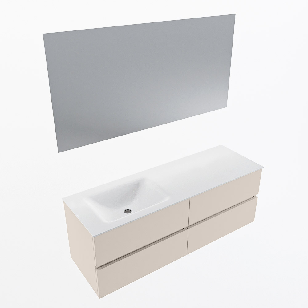 MONDIAZ VICA 140cm mueble de baño Linen 4 cajones. Lavabo CLOUD Izquierda 1 orificio color Talc con espejo LED. 5 MONDIAZ VICA 140cm mueble de baño Linen 4 cajones. Lavabo CLOUD Izquierda 1 orificio color Talc con espejo LED. - Imagen 6
