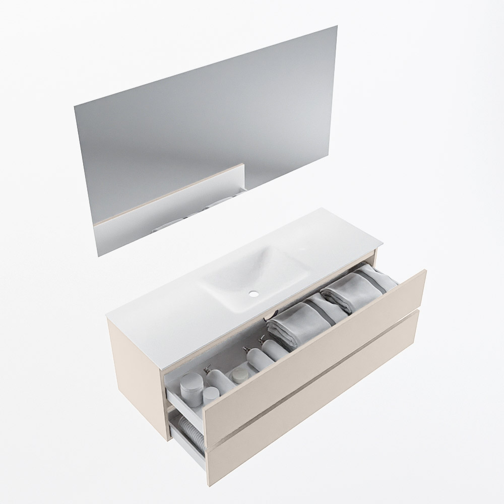 MONDIAZ VICA 140cm mueble de baño Linen 2 cajones. Lavabo CLOUD Centro 1 orificio color Talc con espejo LED. 6 MONDIAZ VICA 140cm mueble de baño Linen 2 cajones. Lavabo CLOUD Centro 1 orificio color Talc con espejo LED. - Imagen 7