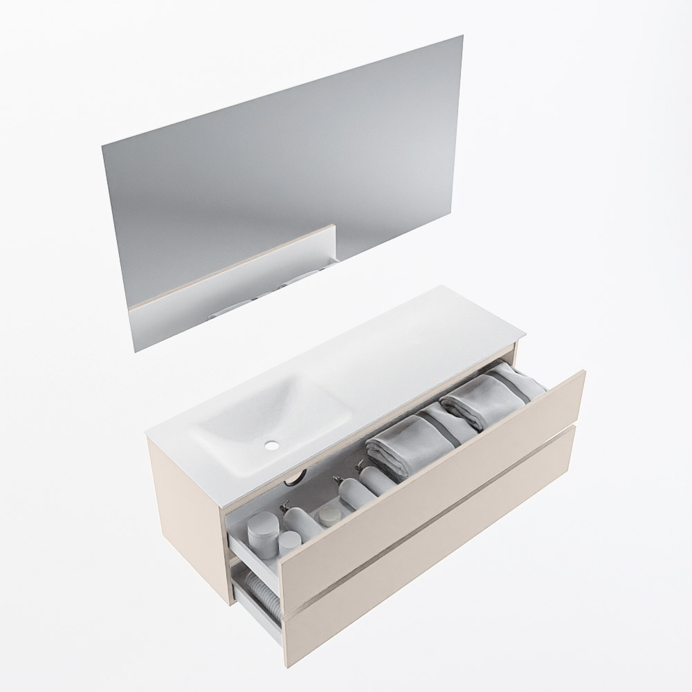 MONDIAZ VICA 140cm mueble de baño Linen 2 cajones. Lavabo CLOUD Izquierda sin orificio color Talc con espejo LED. 6 MONDIAZ VICA 140cm mueble de baño Linen 2 cajones. Lavabo CLOUD Izquierda sin orificio color Talc con espejo LED. - Imagen 7