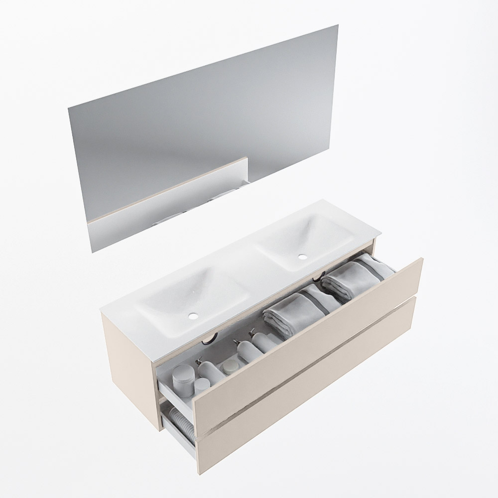 MONDIAZ VICA 150cm mueble de baño Linen 2 cajones. Lavabo CLOUD Doble 2 orificios color Talc con espejo LED. 7 MONDIAZ VICA 150cm mueble de baño Linen 2 cajones. Lavabo CLOUD Doble 2 orificios color Talc con espejo LED. - Imagen 7