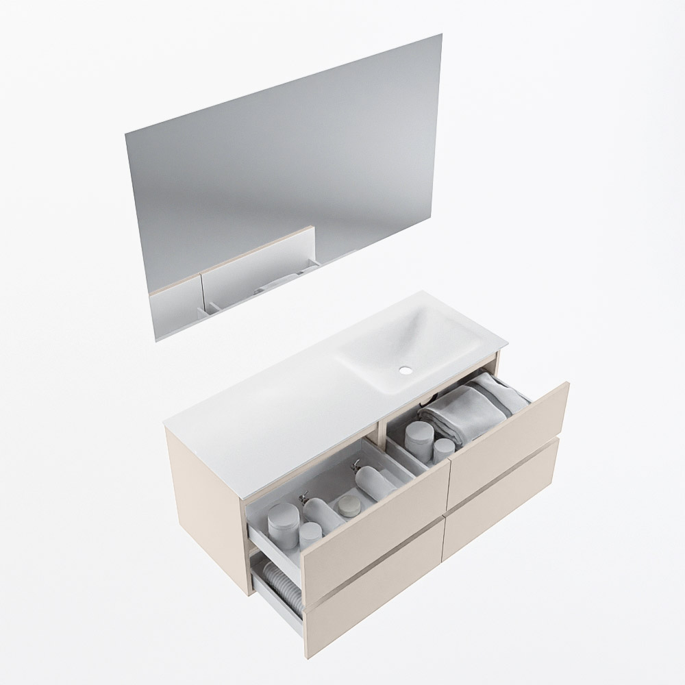 MONDIAZ VICA 120cm mueble de baño Linen 4 cajones. Lavabo CLOUD Derecho 1 orificio color Talc con espejo LED. 7 MONDIAZ VICA 120cm mueble de baño Linen 4 cajones. Lavabo CLOUD Derecho 1 orificio color Talc con espejo LED. - Imagen 7