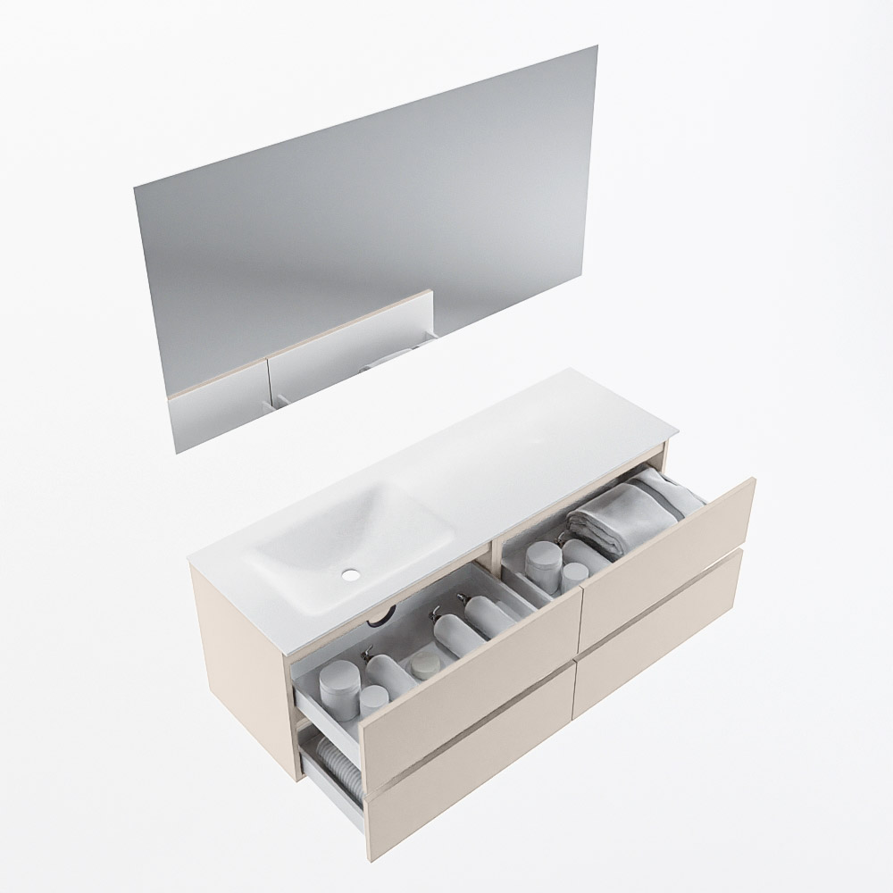 MONDIAZ VICA 140cm mueble de baño Linen 4 cajones. Lavabo CLOUD Izquierda 1 orificio color Talc con espejo LED. 6 MONDIAZ VICA 140cm mueble de baño Linen 4 cajones. Lavabo CLOUD Izquierda 1 orificio color Talc con espejo LED. - Imagen 7