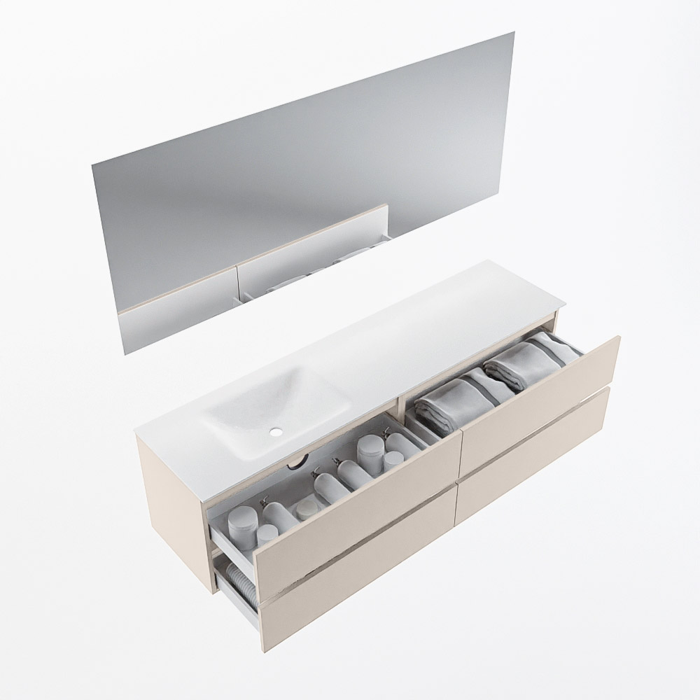 MONDIAZ VICA 180cm mueble de baño Linen 4 cajones. Lavabo CLOUD Izquierda 1 orificio color Talc con espejo LED. 7 MONDIAZ VICA 180cm mueble de baño Linen 4 cajones. Lavabo CLOUD Izquierda 1 orificio color Talc con espejo LED. - Imagen 7