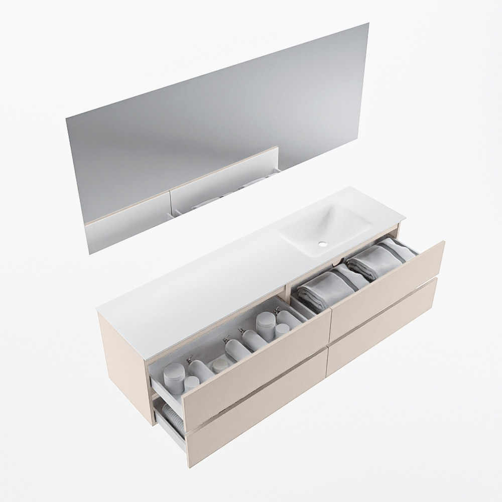MONDIAZ VICA 180cm mueble de baño Linen 4 cajones. Lavabo CLOUD Derecho 1 orificio color Talc con espejo LED. 7 MONDIAZ VICA 180cm mueble de baño Linen 4 cajones. Lavabo CLOUD Derecho 1 orificio color Talc con espejo LED. - Imagen 7