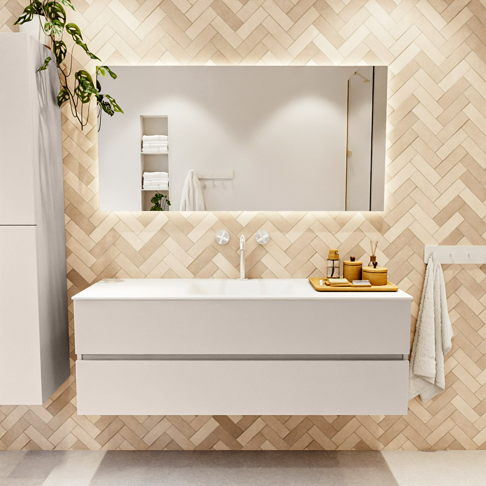 MONDIAZ VICA 140cm mueble de baño Linen 2 cajones. Lavabo CLOUD Centro 1 orificio color Talc con espejo LED. 2 MONDIAZ VICA 140cm mueble de baño Linen 2 cajones. Lavabo CLOUD Centro 1 orificio color Talc con espejo LED. - Imagen 2