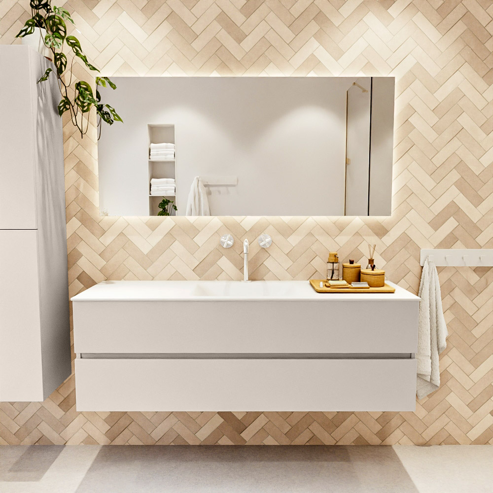 MONDIAZ VICA 150cm mueble de baño Linen 2 cajones. Lavabo CLOUD Centro 1 orificio color Talc con espejo LED. 2 MONDIAZ VICA 150cm mueble de baño Linen 2 cajones. Lavabo CLOUD Centro 1 orificio color Talc con espejo LED. - Imagen 2