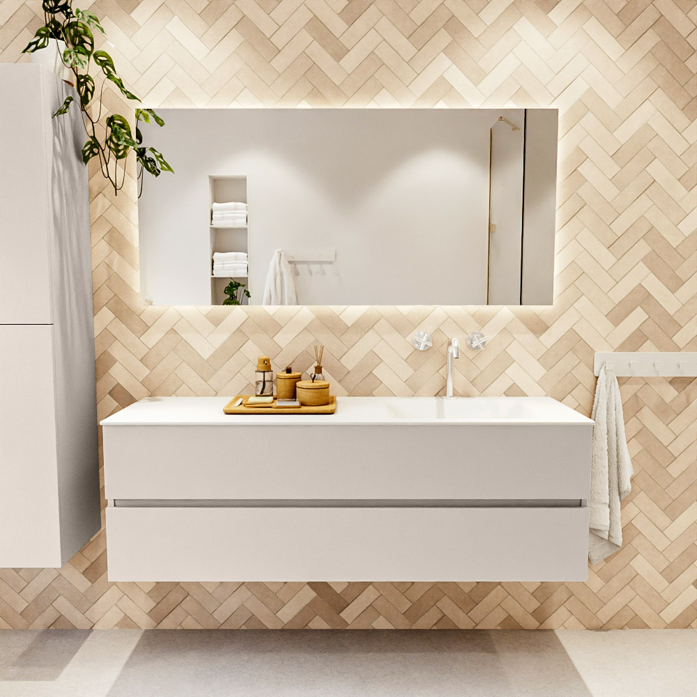 MONDIAZ VICA 150cm mueble de baño Linen 2 cajones. Lavabo CLOUD Derecho 1 orificio color Talc con espejo LED. 2 MONDIAZ VICA 150cm mueble de baño Linen 2 cajones. Lavabo CLOUD Derecho 1 orificio color Talc con espejo LED. - Imagen 2