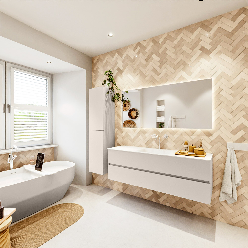 MONDIAZ VICA 150cm mueble de baño Linen 2 cajones. Lavabo CLOUD Centro 1 orificio color Talc con espejo LED. 4 MONDIAZ VICA 150cm mueble de baño Linen 2 cajones. Lavabo CLOUD Centro 1 orificio color Talc con espejo LED. - Imagen 4