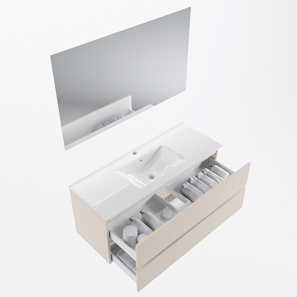 MONDIAZ VICA 120cm mueble de baño Linen 2 cajones. Lavabo DENIA Centro 1 orificio color Blanco brillo con espejo LED. 7 MONDIAZ VICA 120cm mueble de baño Linen 2 cajones. Lavabo DENIA Centro 1 orificio color Blanco brillo con espejo LED. - Imagen 7