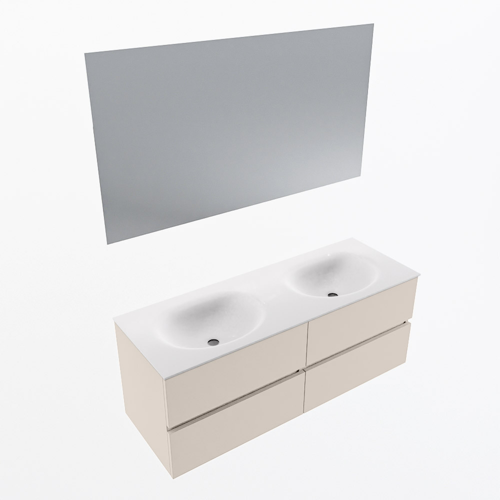 MONDIAZ VICA 130cm mueble de baño Linen 4 cajones. Lavabo MOON Doble 2 orificios color Talc con espejo LED. 5 MONDIAZ VICA 130cm mueble de baño Linen 4 cajones. Lavabo MOON Doble 2 orificios color Talc con espejo LED. - Imagen 6