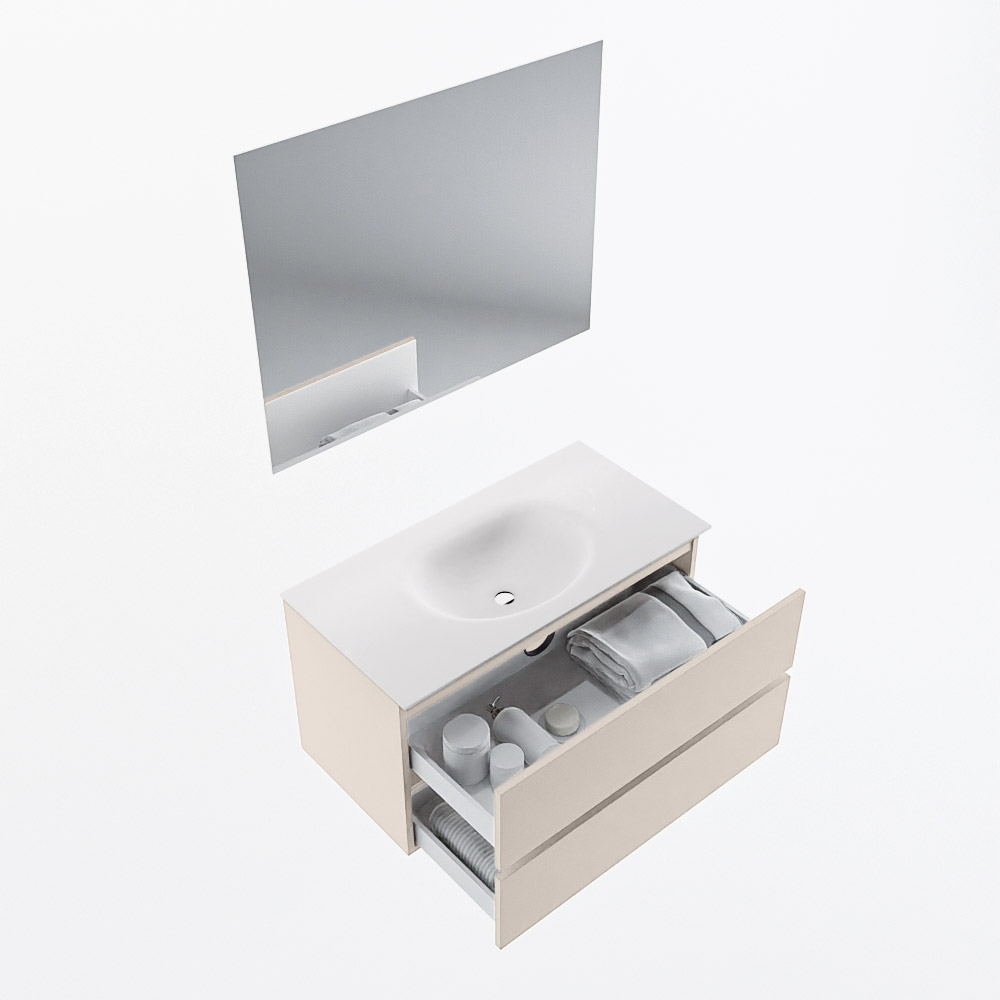 MONDIAZ VICA 90cm mueble de baño Linen 2 cajones. Lavabo MOON Centro 1 orificio color Talc con espejo LED. 7 MONDIAZ VICA 90cm mueble de baño Linen 2 cajones. Lavabo MOON Centro 1 orificio color Talc con espejo LED. - Imagen 7