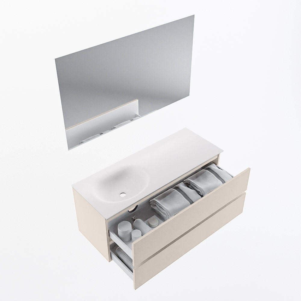 MONDIAZ VICA 120cm mueble de baño Linen 2 cajones. Lavabo MOON Izquierda 1 orificio color Talc con espejo LED. 7 MONDIAZ VICA 120cm mueble de baño Linen 2 cajones. Lavabo MOON Izquierda 1 orificio color Talc con espejo LED. - Imagen 7