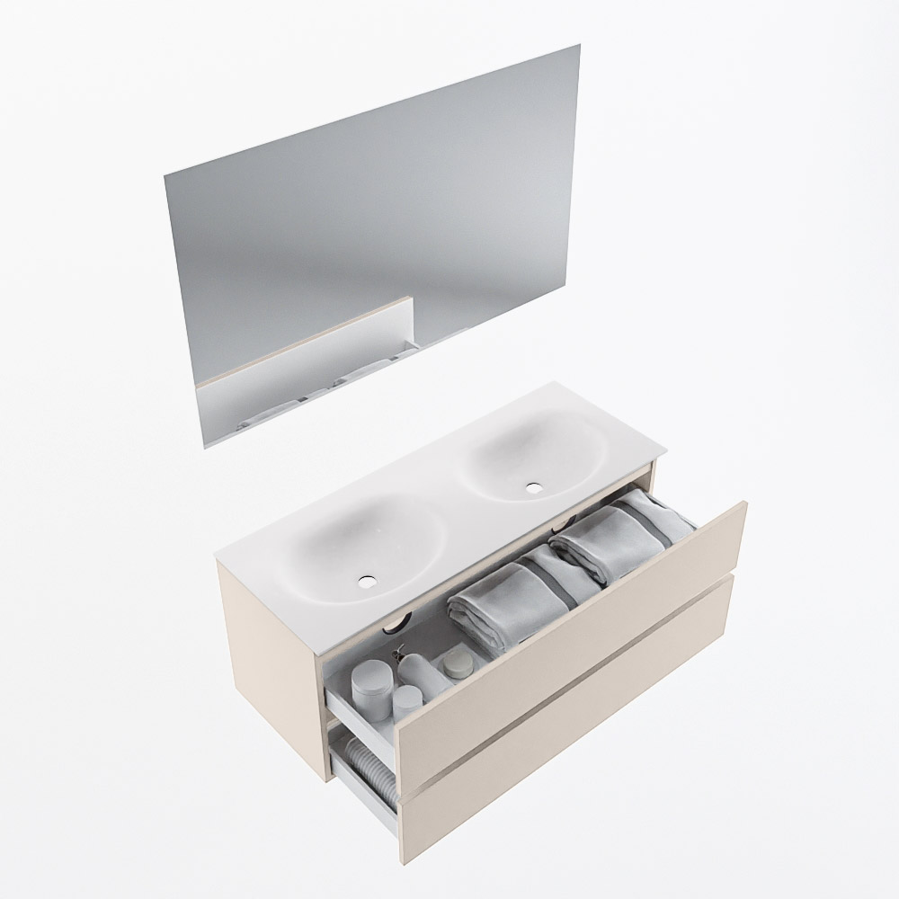 MONDIAZ VICA 120cm mueble de baño Linen 2 cajones. Lavabo MOON Doble 2 orificios color Talc con espejo LED. 7 MONDIAZ VICA 120cm mueble de baño Linen 2 cajones. Lavabo MOON Doble 2 orificios color Talc con espejo LED. - Imagen 7