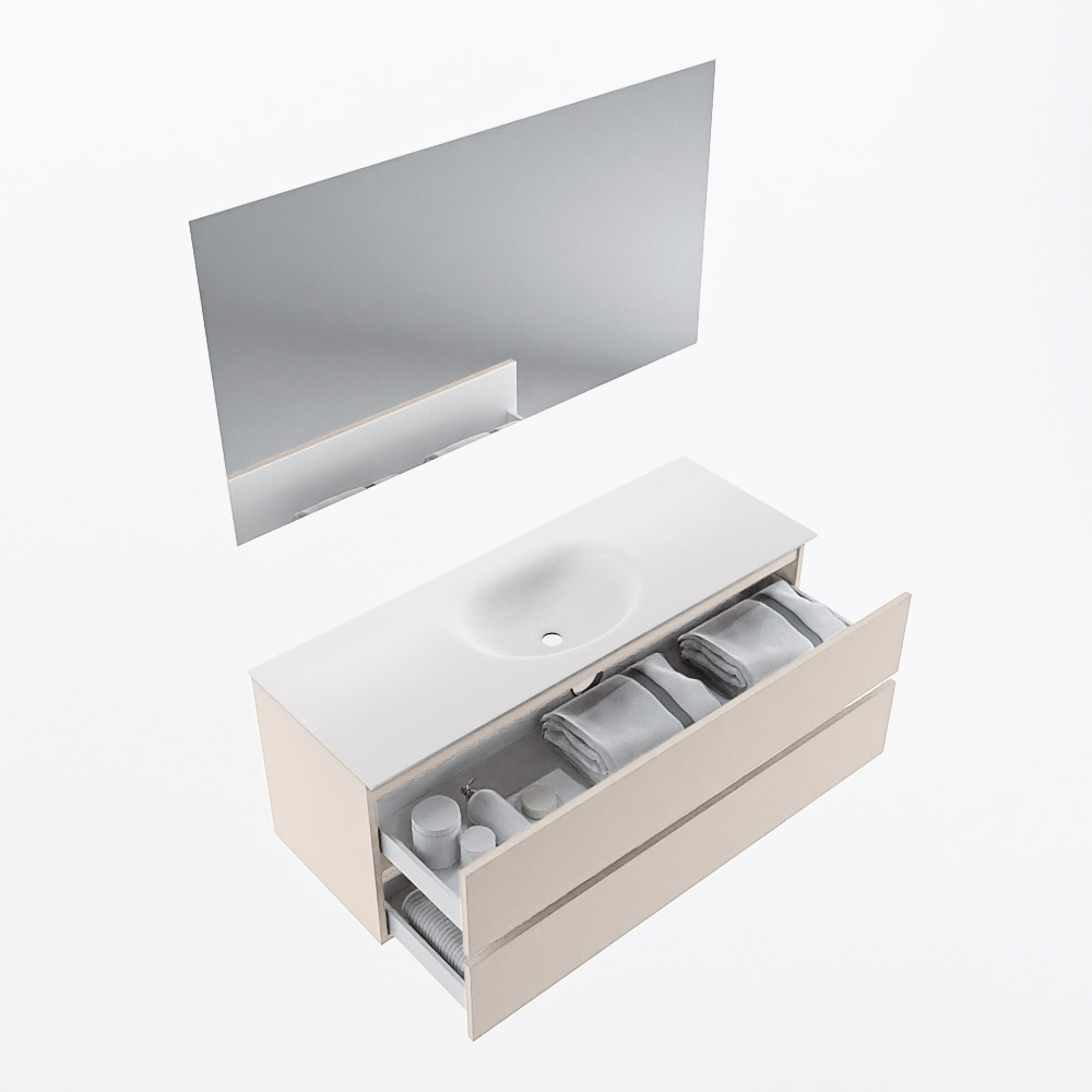 MONDIAZ VICA 130cm mueble de baño Linen 2 cajones. Lavabo MOON Centro sin orificio color Talc con espejo LED. 6 MONDIAZ VICA 130cm mueble de baño Linen 2 cajones. Lavabo MOON Centro sin orificio color Talc con espejo LED. - Imagen 7