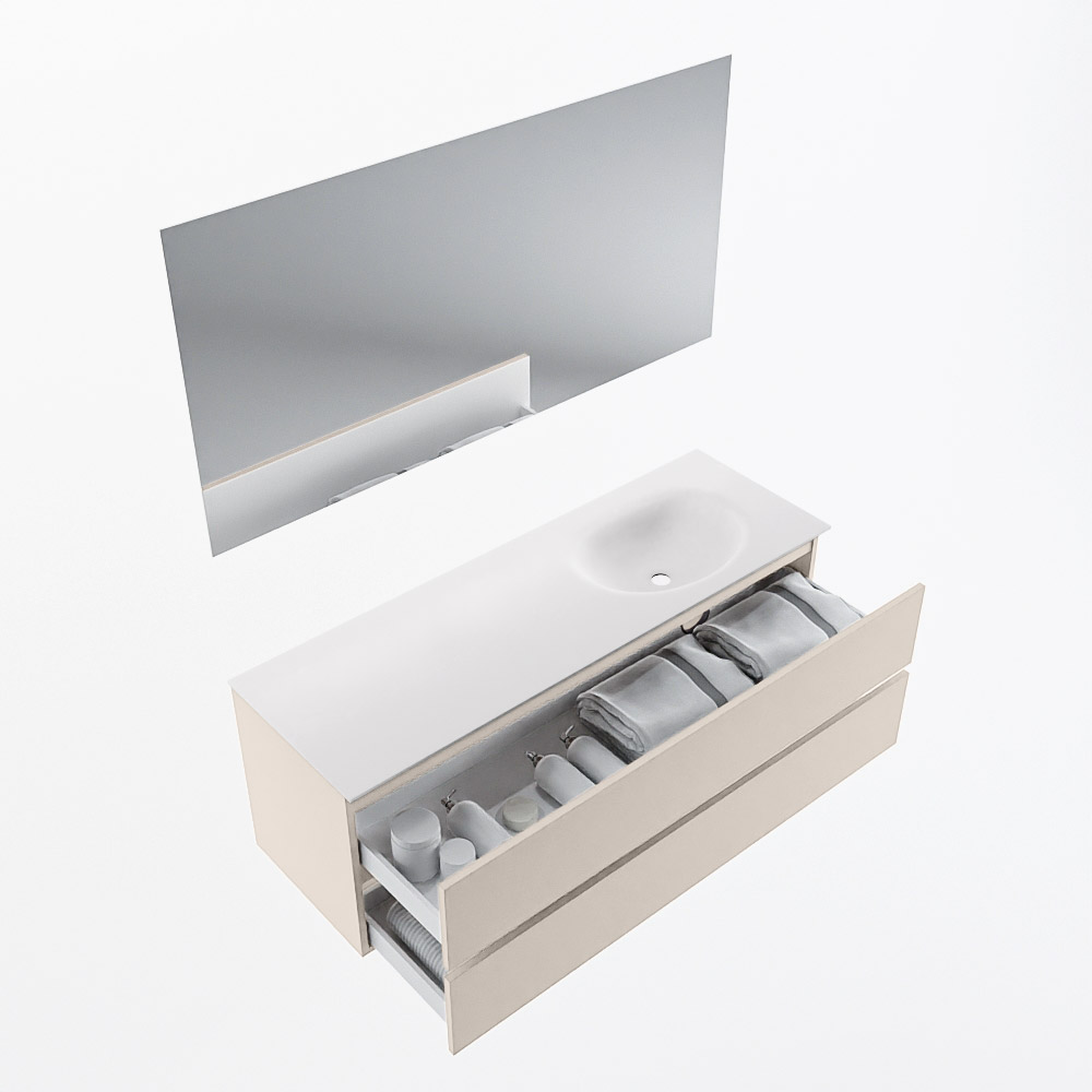 MONDIAZ VICA 140cm mueble de baño Linen 2 cajones. Lavabo MOON Derecho 1 orificio color Talc con espejo LED. 7 MONDIAZ VICA 140cm mueble de baño Linen 2 cajones. Lavabo MOON Derecho 1 orificio color Talc con espejo LED. - Imagen 7