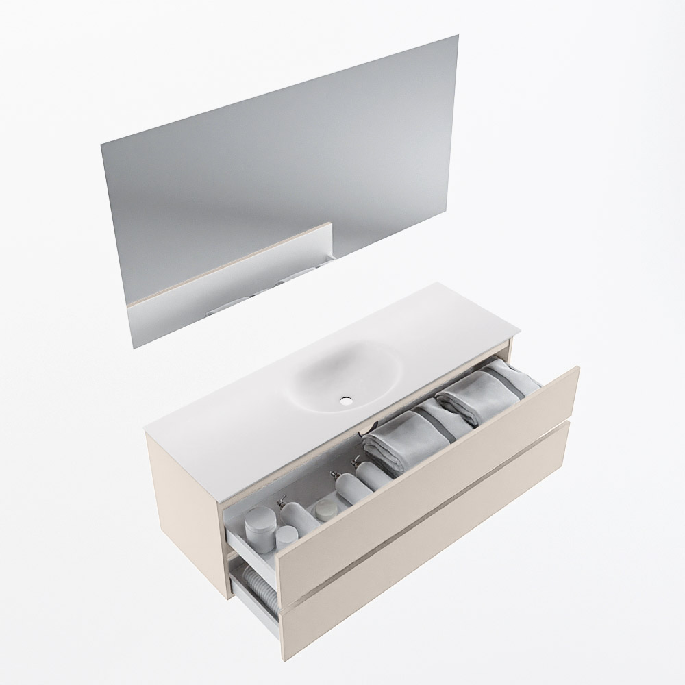 MONDIAZ VICA 140cm mueble de baño Linen 2 cajones. Lavabo MOON Centro sin orificio color Talc con espejo LED. 7 MONDIAZ VICA 140cm mueble de baño Linen 2 cajones. Lavabo MOON Centro sin orificio color Talc con espejo LED. - Imagen 7