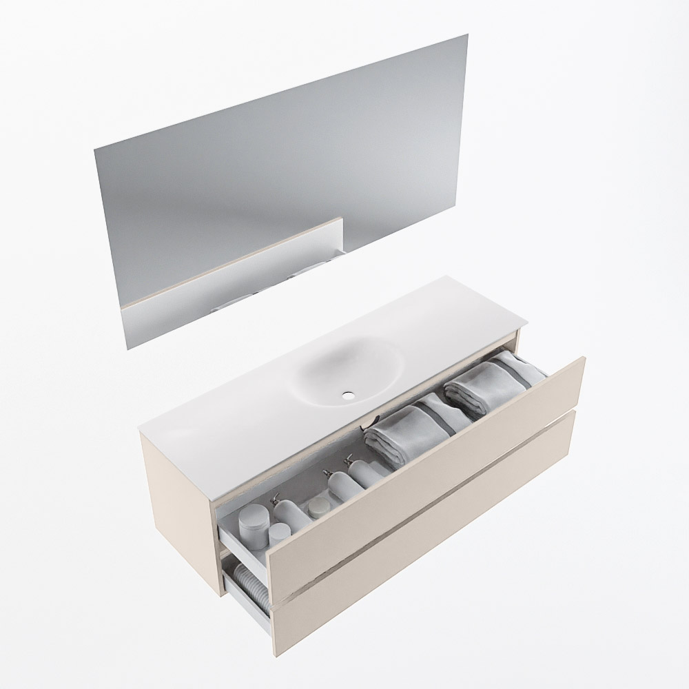 MONDIAZ VICA 150cm mueble de baño Linen 2 cajones. Lavabo MOON Centro sin orificio color Talc con espejo LED. 7 MONDIAZ VICA 150cm mueble de baño Linen 2 cajones. Lavabo MOON Centro sin orificio color Talc con espejo LED. - Imagen 7
