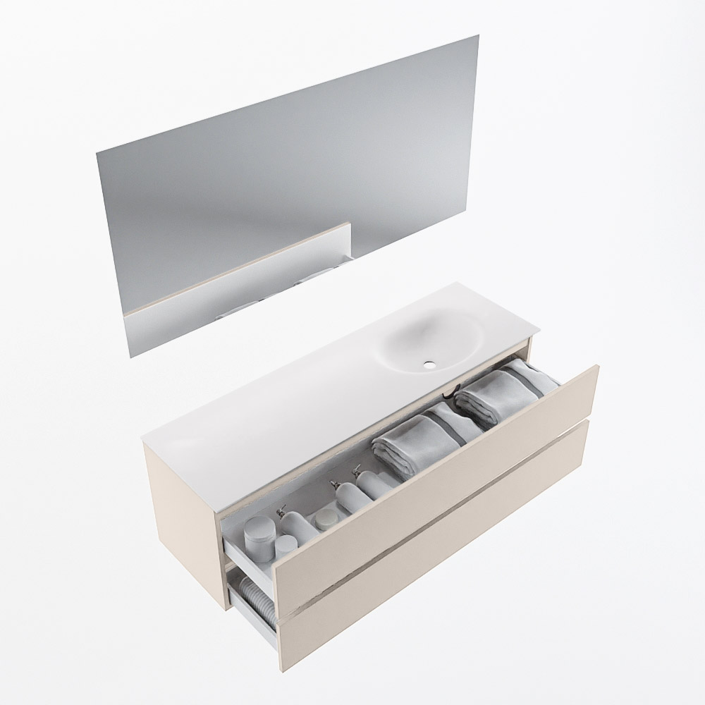 MONDIAZ VICA 150cm mueble de baño Linen 2 cajones. Lavabo MOON Derecho sin orificio color Talc con espejo LED. 7 MONDIAZ VICA 150cm mueble de baño Linen 2 cajones. Lavabo MOON Derecho sin orificio color Talc con espejo LED. - Imagen 7