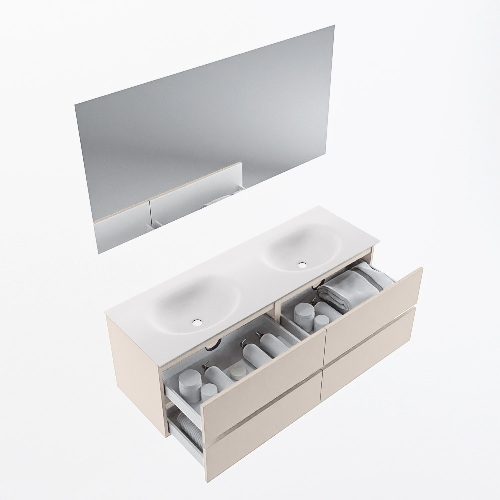 MONDIAZ VICA 140cm mueble de baño Linen 4 cajones. Lavabo MOON Doble sin orificio color Talc con espejo LED. 7 MONDIAZ VICA 140cm mueble de baño Linen 4 cajones. Lavabo MOON Doble sin orificio color Talc con espejo LED. - Imagen 7