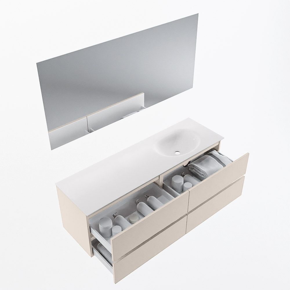MONDIAZ VICA 150cm mueble de baño Linen 4 cajones. Lavabo MOON Derecho 1 orificio color Talc con espejo LED. 7 MONDIAZ VICA 150cm mueble de baño Linen 4 cajones. Lavabo MOON Derecho 1 orificio color Talc con espejo LED. - Imagen 7