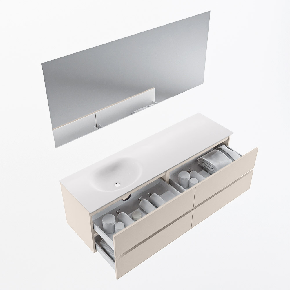 MONDIAZ VICA 160cm mueble de baño Linen 4 cajones. Lavabo MOON Izquierda 1 orificio color Talc con espejo LED. 7 MONDIAZ VICA 160cm mueble de baño Linen 4 cajones. Lavabo MOON Izquierda 1 orificio color Talc con espejo LED. - Imagen 7