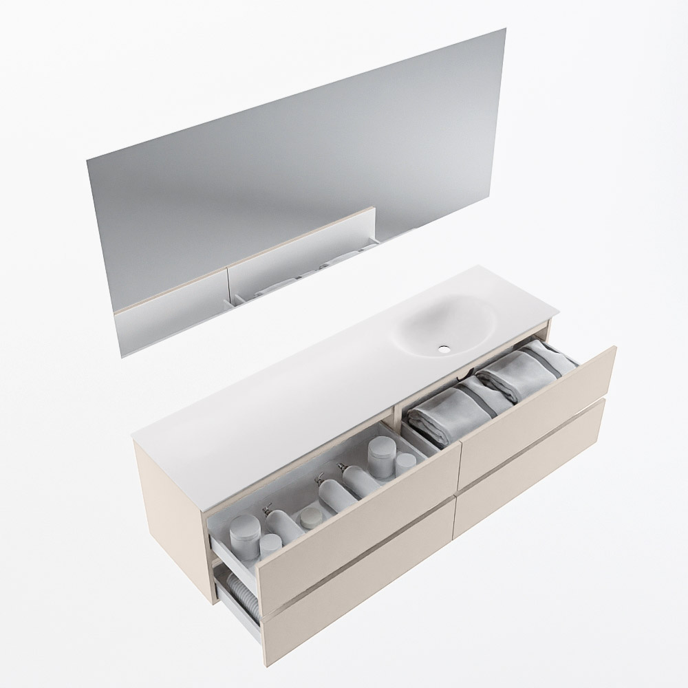 MONDIAZ VICA 170cm mueble de baño Linen 4 cajones. Lavabo MOON Derecho 1 orificio color Talc con espejo LED. 7 MONDIAZ VICA 170cm mueble de baño Linen 4 cajones. Lavabo MOON Derecho 1 orificio color Talc con espejo LED. - Imagen 7