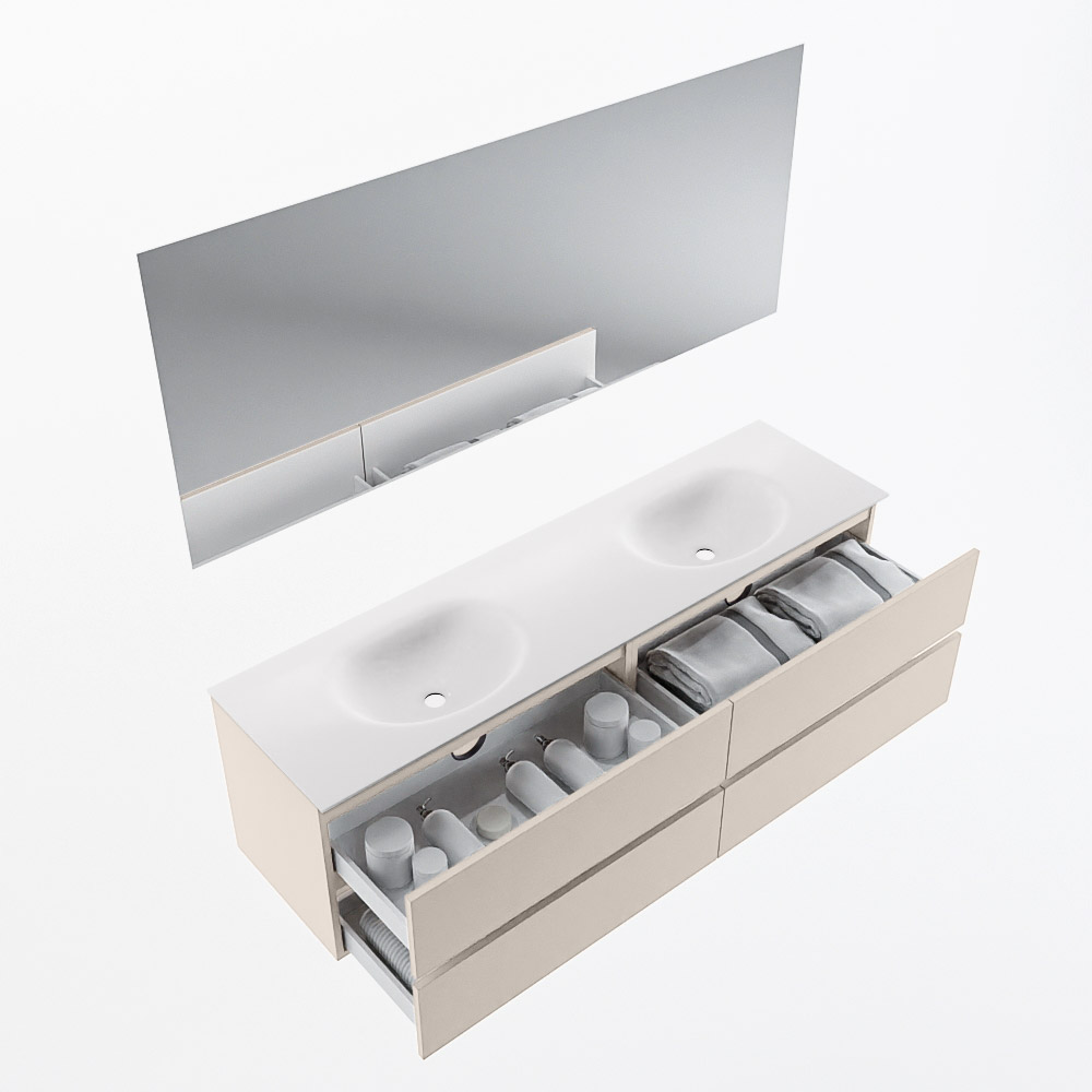 MONDIAZ VICA 170cm mueble de baño Linen 4 cajones. Lavabo MOON Doble sin orificio color Talc con espejo LED. 7 MONDIAZ VICA 170cm mueble de baño Linen 4 cajones. Lavabo MOON Doble sin orificio color Talc con espejo LED. - Imagen 7