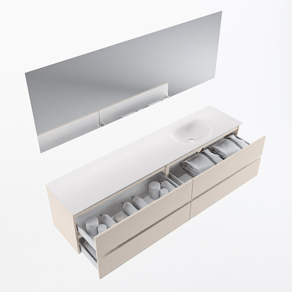 MONDIAZ VICA 200cm mueble de baño Linen 4 cajones. Lavabo MOON Derecho 1 orificio color Talc con espejo LED. 7 MONDIAZ VICA 200cm mueble de baño Linen 4 cajones. Lavabo MOON Derecho 1 orificio color Talc con espejo LED. - Imagen 7