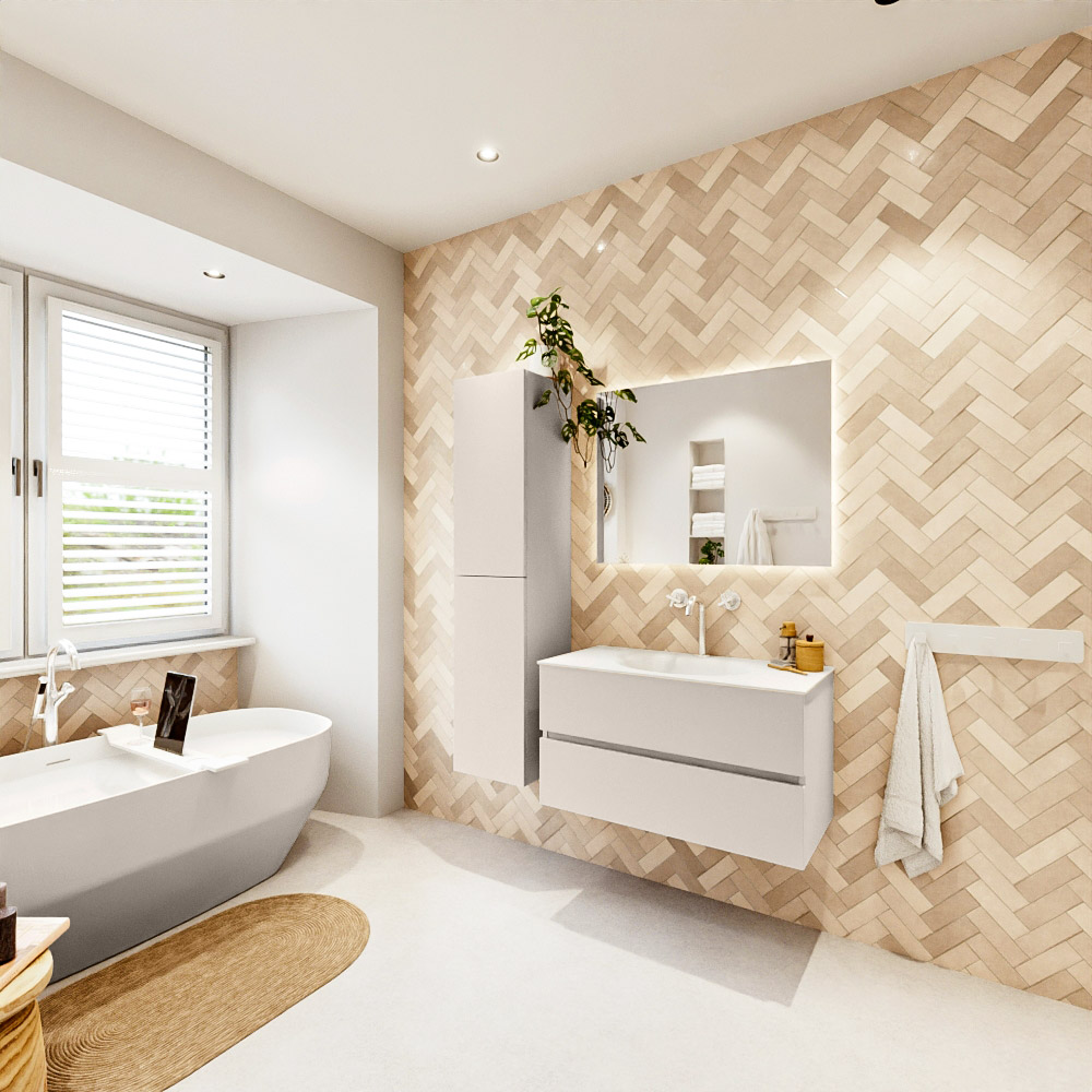 MONDIAZ VICA 90cm mueble de baño Linen 2 cajones. Lavabo MOON Centro 1 orificio color Talc con espejo LED. 4 MONDIAZ VICA 90cm mueble de baño Linen 2 cajones. Lavabo MOON Centro 1 orificio color Talc con espejo LED. - Imagen 4