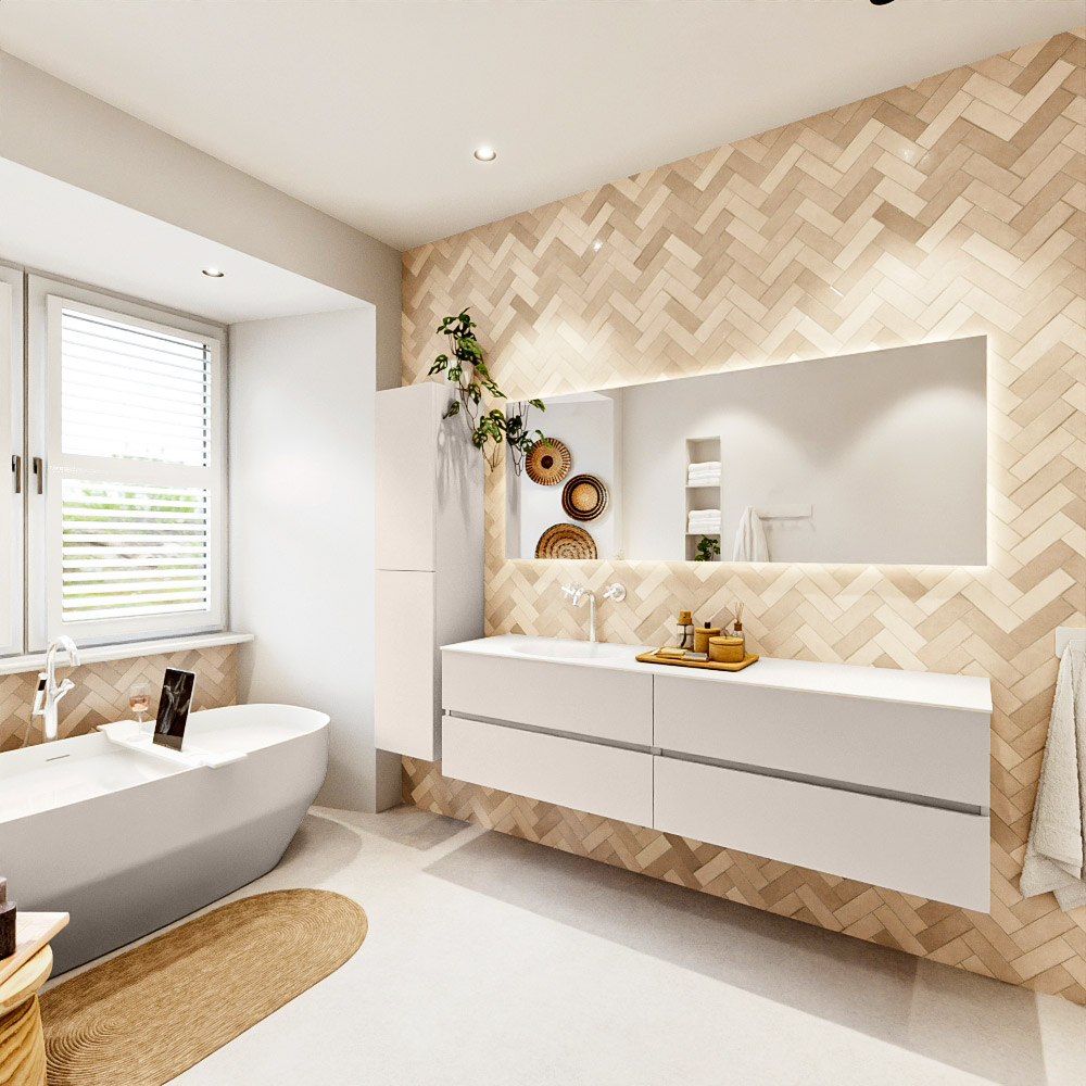 MONDIAZ VICA 180cm mueble de baño Linen 4 cajones. Lavabo MOON Izquierda 1 orificio color Talc con espejo LED. 4 MONDIAZ VICA 180cm mueble de baño Linen 4 cajones. Lavabo MOON Izquierda 1 orificio color Talc con espejo LED. - Imagen 4