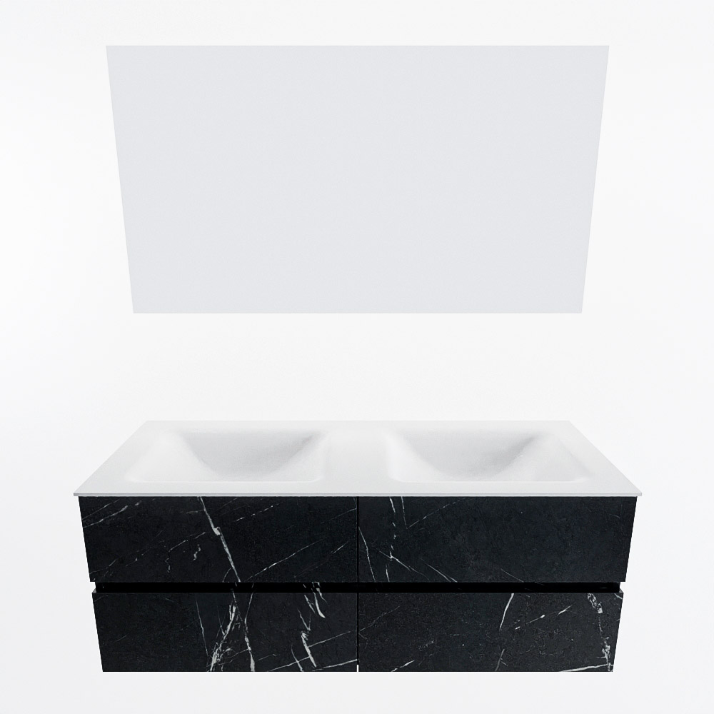 MONDIAZ VICA 130cm mueble de baño Marquina 4 cajones. Lavabo CLOUD Doble sin orificio color Talc con espejo LED. 4 MONDIAZ VICA 130cm mueble de baño Marquina 4 cajones. Lavabo CLOUD Doble sin orificio color Talc con espejo LED. - Imagen 5