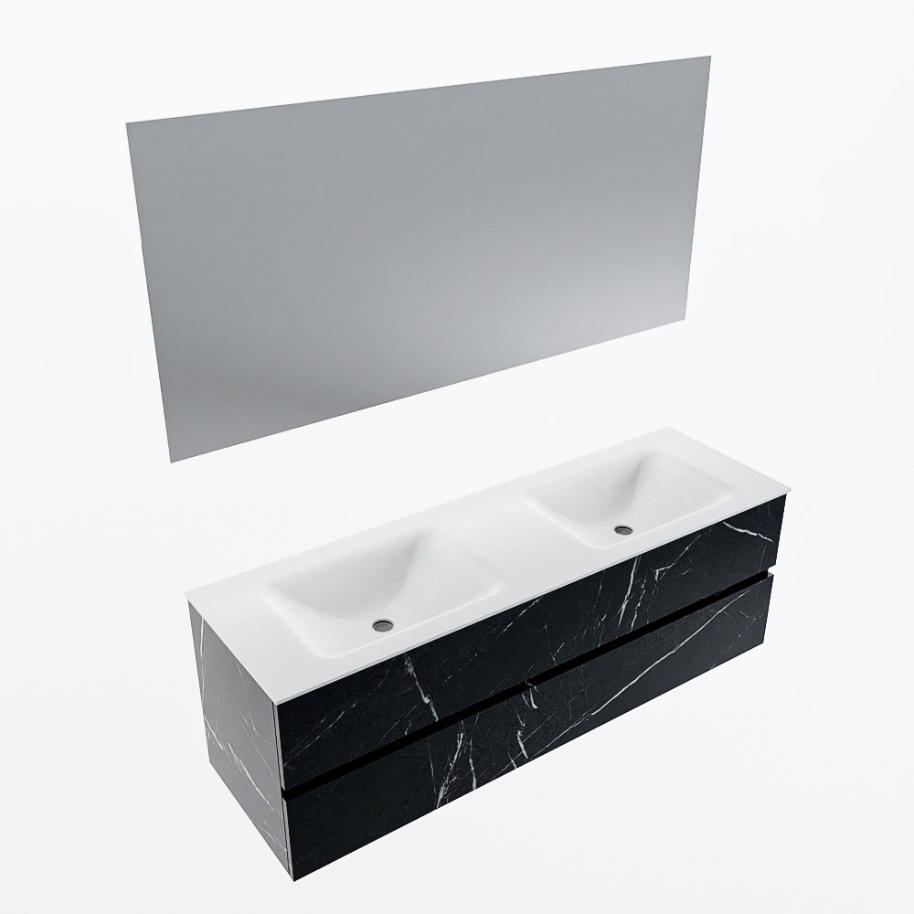 MONDIAZ VICA 150cm mueble de baño Marquina 2 cajones. Lavabo CLOUD Doble 2 orificios color Talc con espejo LED. 6 MONDIAZ VICA 150cm mueble de baño Marquina 2 cajones. Lavabo CLOUD Doble 2 orificios color Talc con espejo LED. - Imagen 6