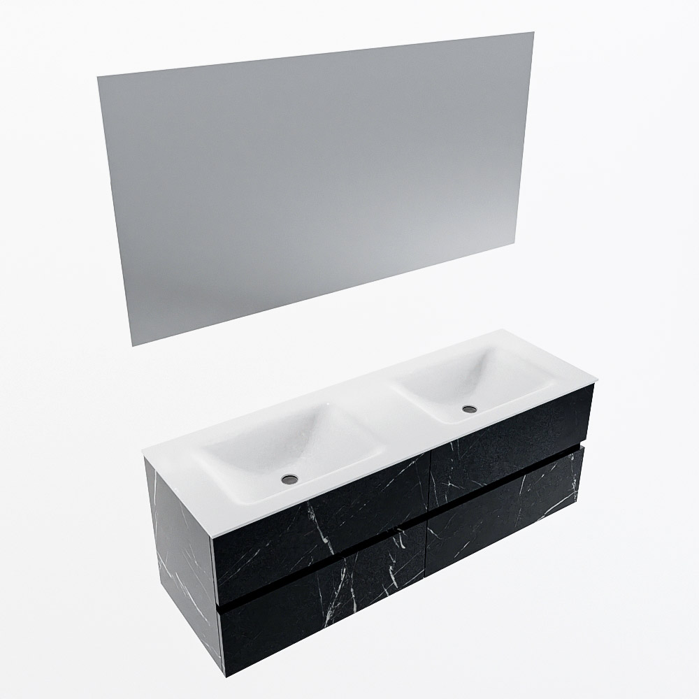 MONDIAZ VICA 140cm mueble de baño Marquina 4 cajones. Lavabo CLOUD Doble 2 orificios color Talc con espejo LED. 5 MONDIAZ VICA 140cm mueble de baño Marquina 4 cajones. Lavabo CLOUD Doble 2 orificios color Talc con espejo LED. - Imagen 6