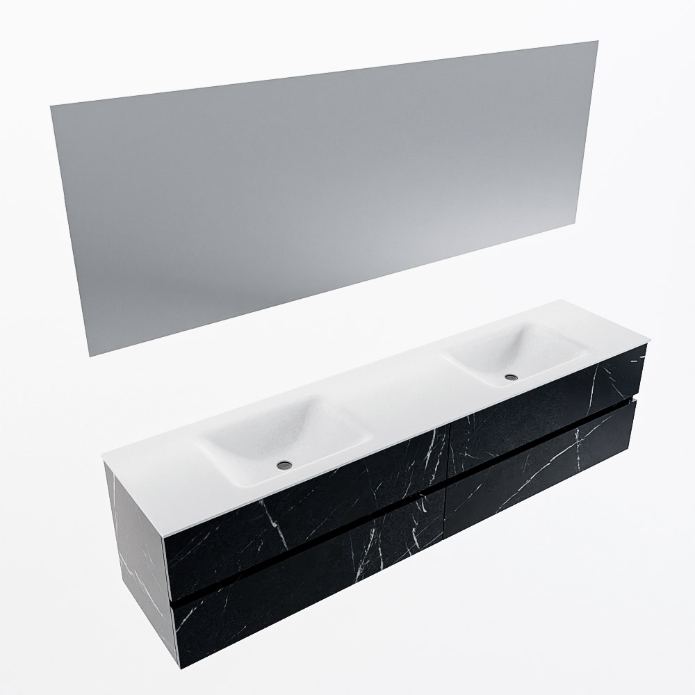 MONDIAZ VICA 200cm mueble de baño Marquina 4 cajones. Lavabo CLOUD Doble sin orificio color Talc con espejo LED. 6 MONDIAZ VICA 200cm mueble de baño Marquina 4 cajones. Lavabo CLOUD Doble sin orificio color Talc con espejo LED. - Imagen 6