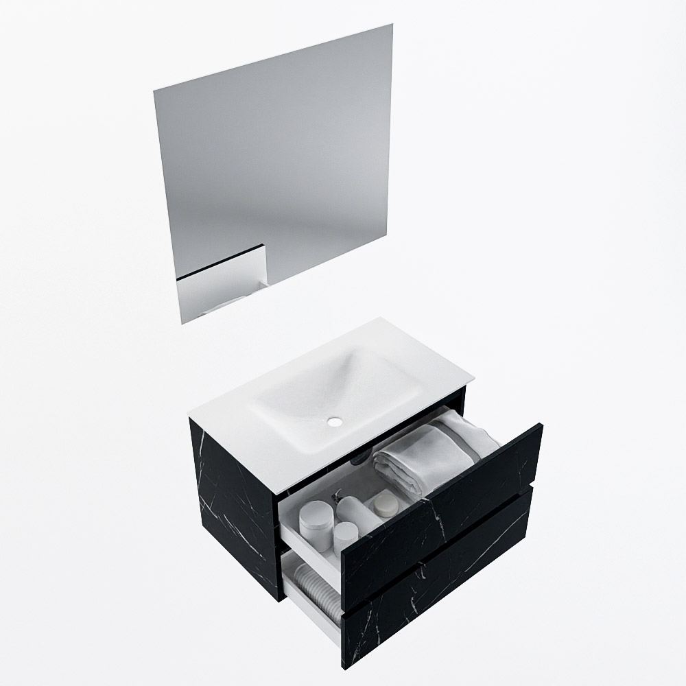 MONDIAZ VICA 80cm mueble de baño Marquina 2 cajones. Lavabo CLOUD Centro 1 orificio color Talc con espejo LED. 7 MONDIAZ VICA 80cm mueble de baño Marquina 2 cajones. Lavabo CLOUD Centro 1 orificio color Talc con espejo LED. - Imagen 7