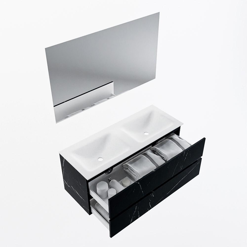 MONDIAZ VICA 120cm mueble de baño Marquina 2 cajones. Lavabo CLOUD Doble 2 orificios color Talc con espejo LED. 7 MONDIAZ VICA 120cm mueble de baño Marquina 2 cajones. Lavabo CLOUD Doble 2 orificios color Talc con espejo LED. - Imagen 7